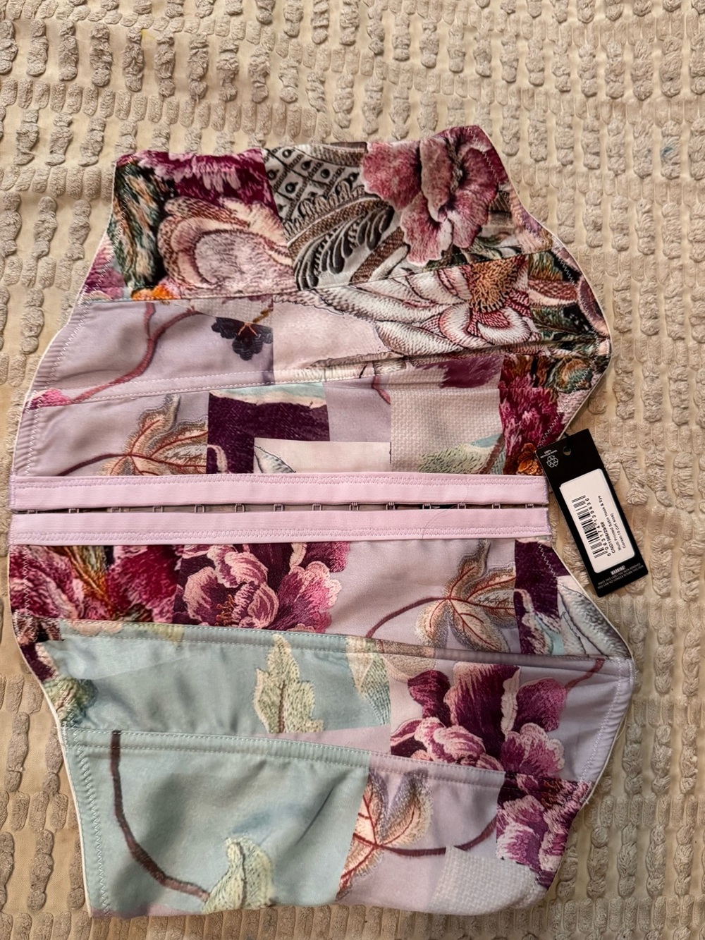 PrettyLittleThing Floral Mesh Corset Top in Lavender, Cream